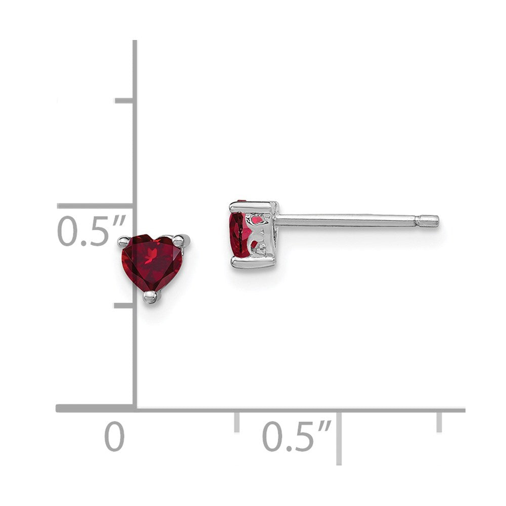 Sterling Silver 4mm Heart Created Ruby Post Earrings