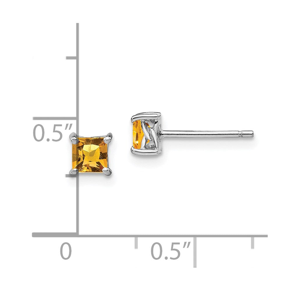 Sterling Silver 4mm Princess Citrine Post Earrings