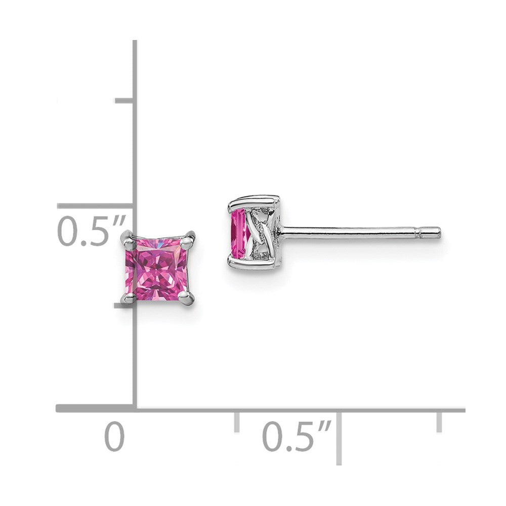 Sterling Silver 4mm Princess Created Pink Sapphire Post Earrings