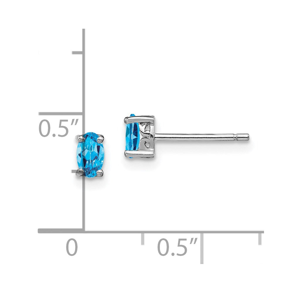 Sterling Silver Rhodium-plated 5x3mm Oval Swiss Blue Topaz Post Earrings