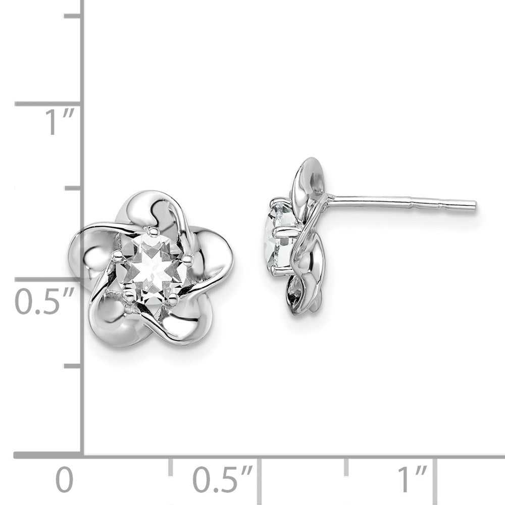 Sterling Silver Rhodium-plated Floral White Topaz Post Earrings