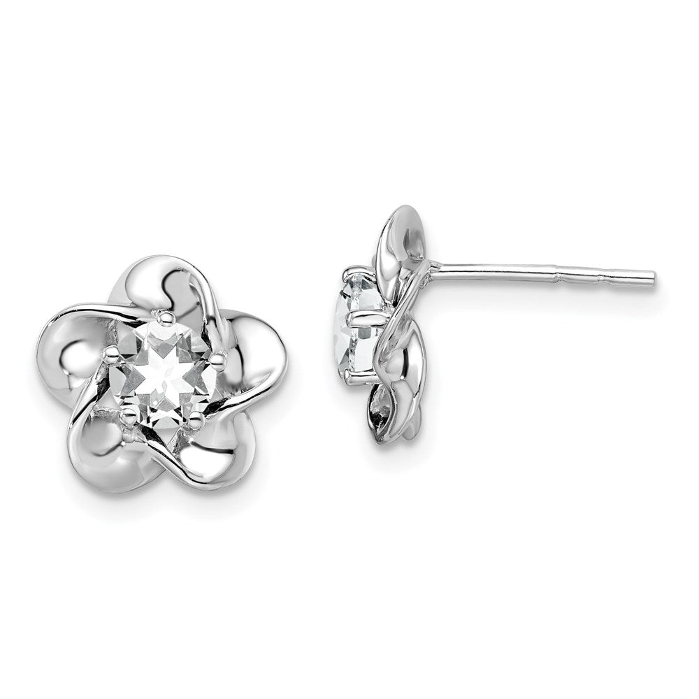 Sterling Silver Rhodium-plated Floral White Topaz Post Earrings