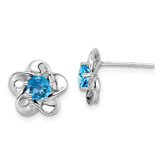 Sterling Silver Rhodium-plated Floral Blue Topaz Post Earrings