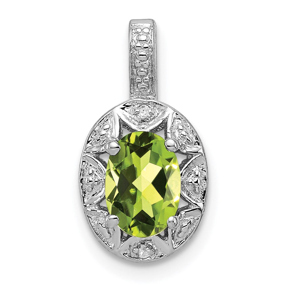 Sterling Silver Rhodium-plated Diamond & Peridot Pendant