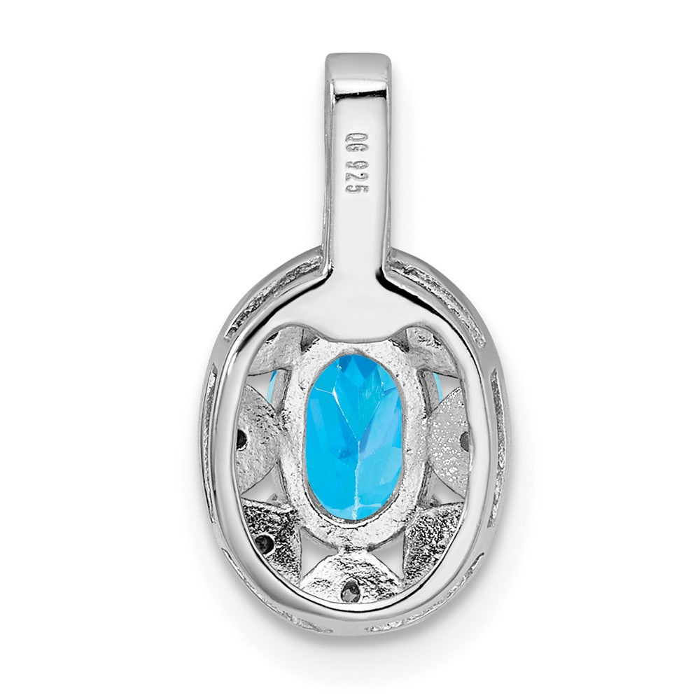 Sterling Silver Rhodium-plated Diamond & Blue Topaz Pendant