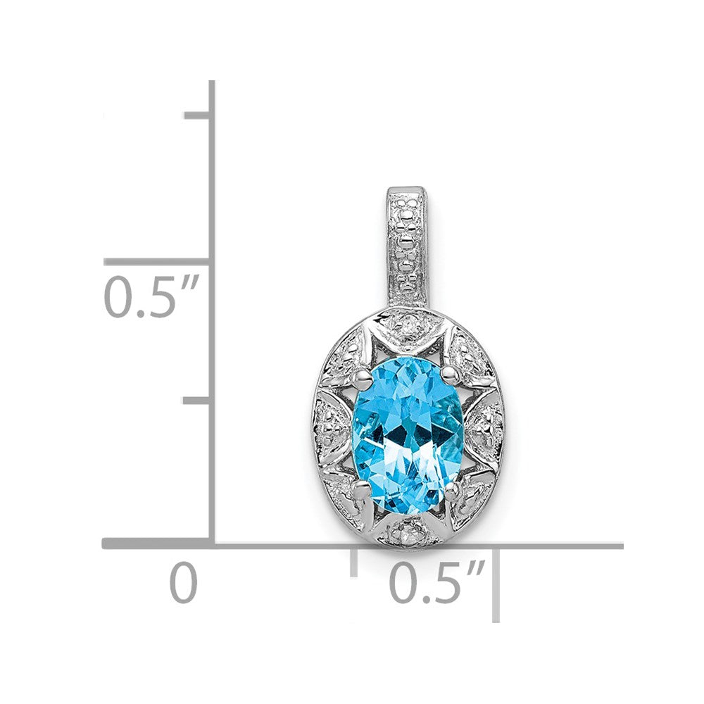 Sterling Silver Rhodium-plated Diamond & Blue Topaz Pendant