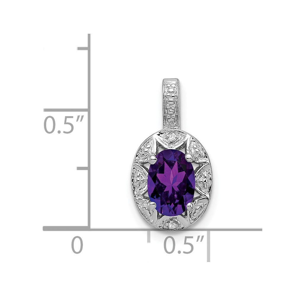 Sterling Silver Rhodium-plated Diamond & Amethyst Pendant