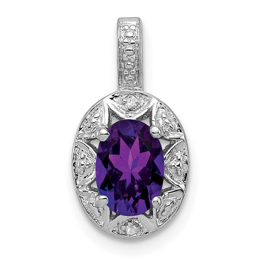 Sterling Silver Rhodium-plated Diamond & Amethyst Pendant