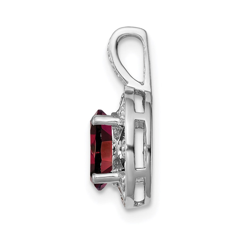 Sterling Silver Rhodium-plated Diamond & Garnet Pendant