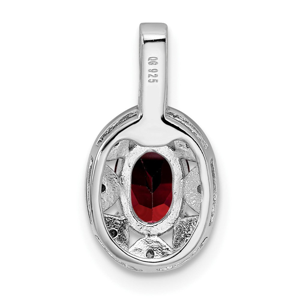 Sterling Silver Rhodium-plated Diamond & Garnet Pendant