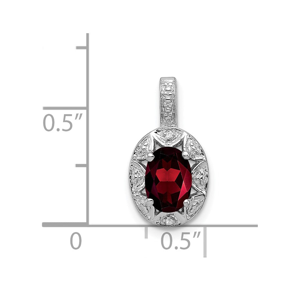 Sterling Silver Rhodium-plated Diamond & Garnet Pendant