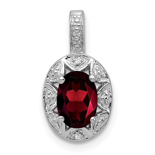 Sterling Silver Rhodium-plated Diamond & Garnet Pendant