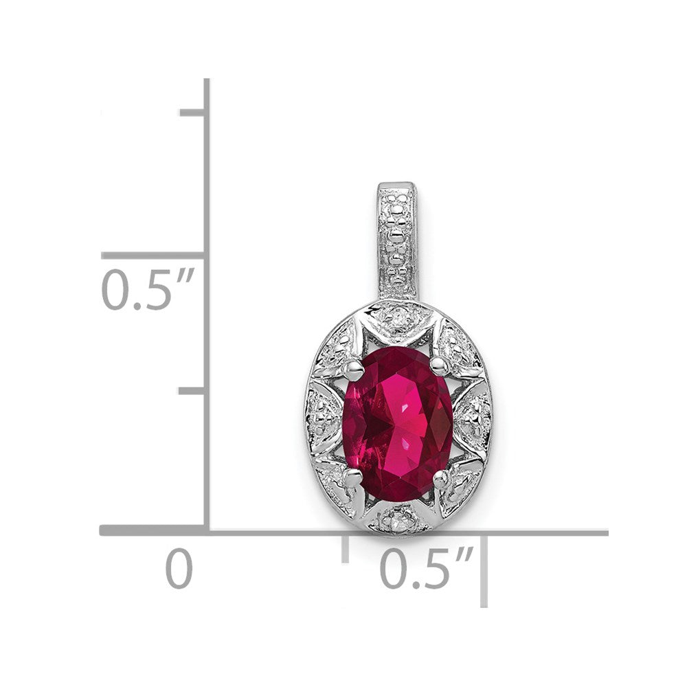 Sterling Silver Rhodium-plated Diamond & Created Ruby Pendant