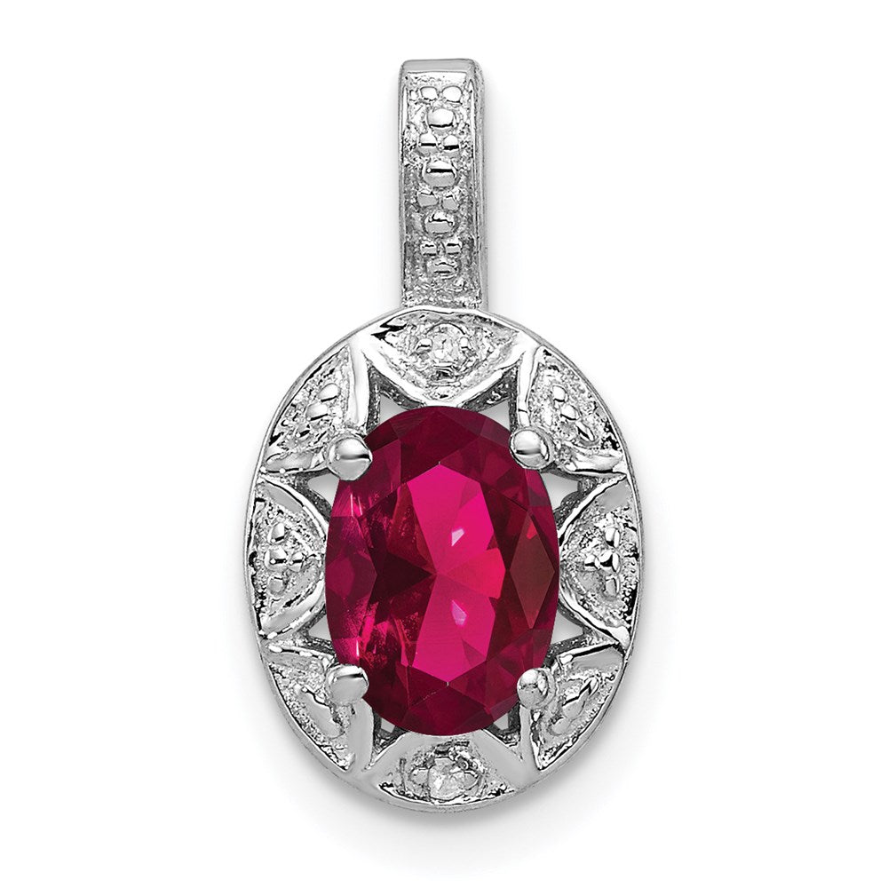 Sterling Silver Rhodium-plated Diamond & Created Ruby Pendant