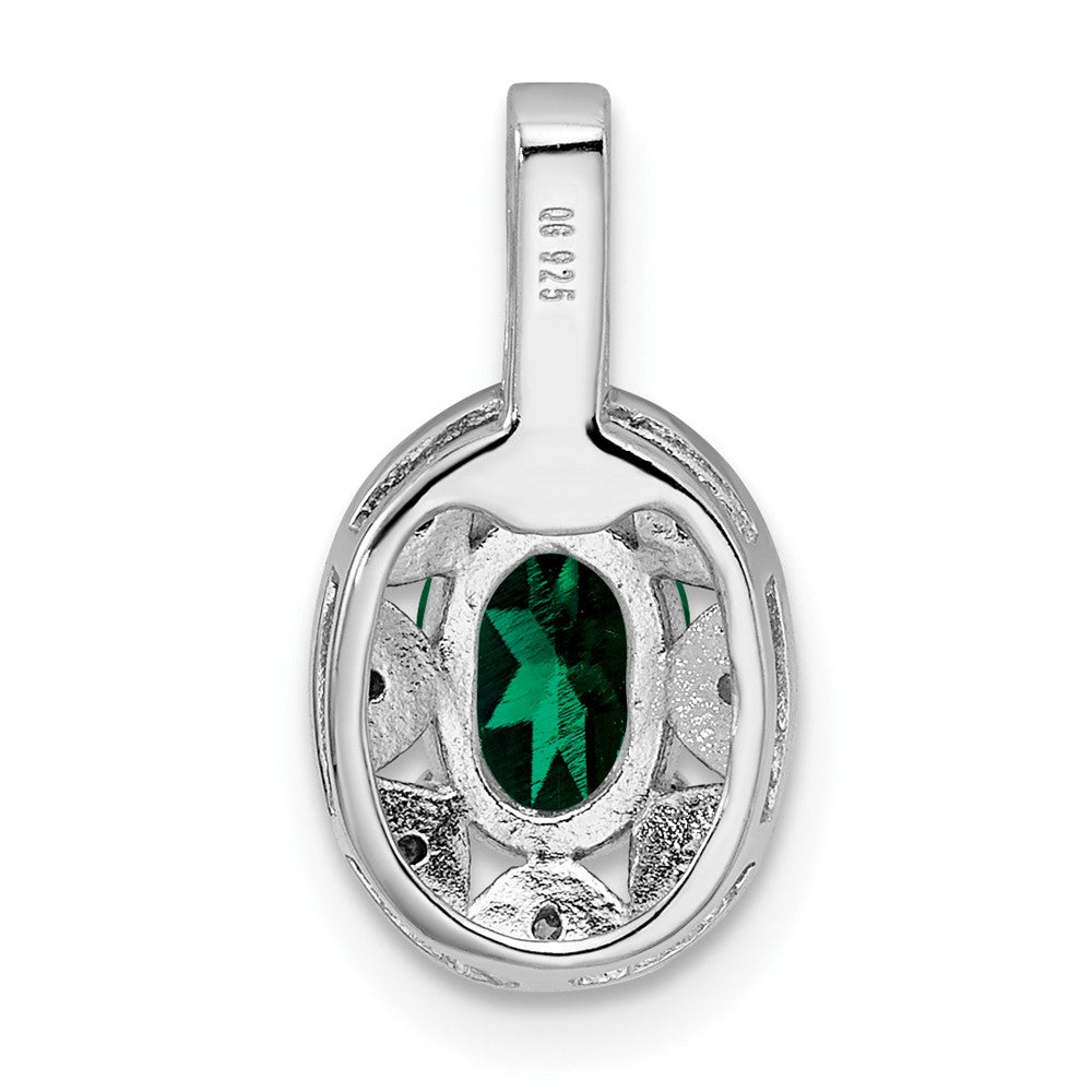 Sterling Silver Rhodium-plated Diamond & Created Emerald Pendant