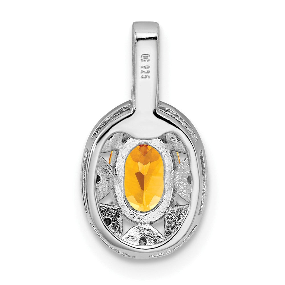 Sterling Silver Rhodium-plated Diamond & Citrine Pendant