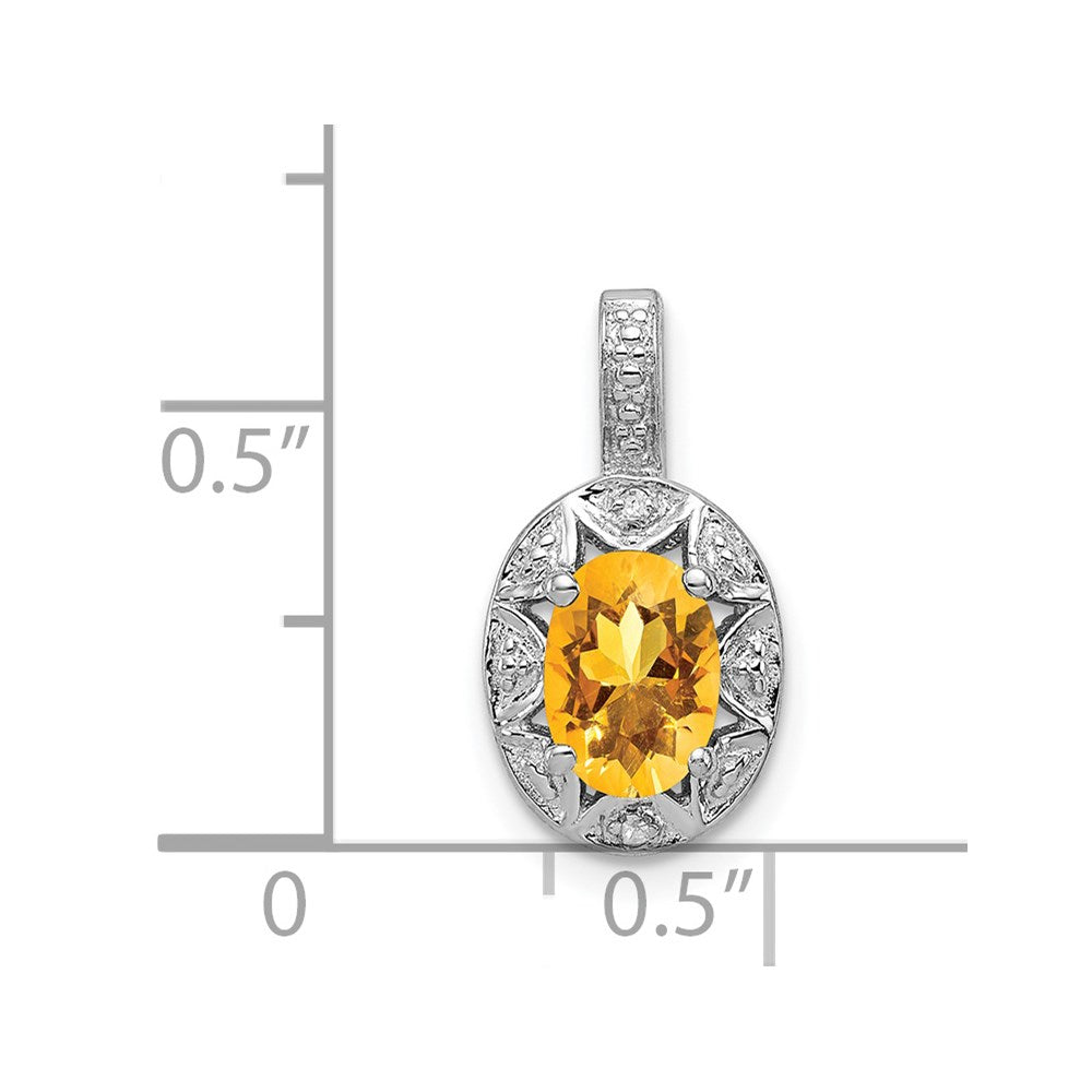 Sterling Silver Rhodium-plated Diamond & Citrine Pendant