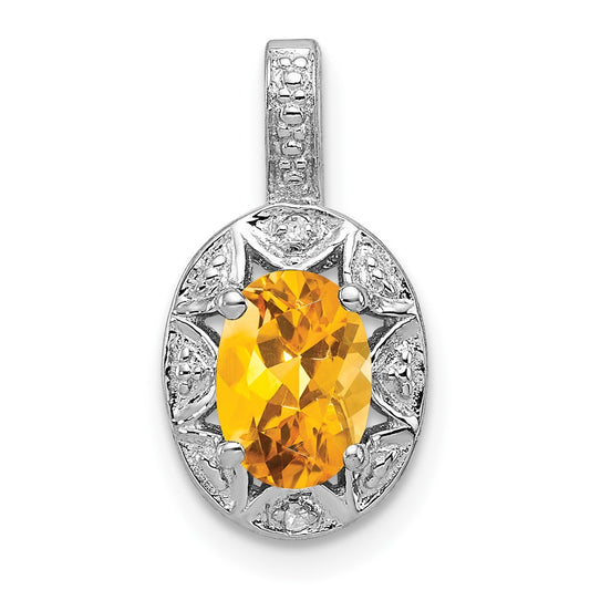 Sterling Silver Rhodium-plated Diamond & Citrine Pendant