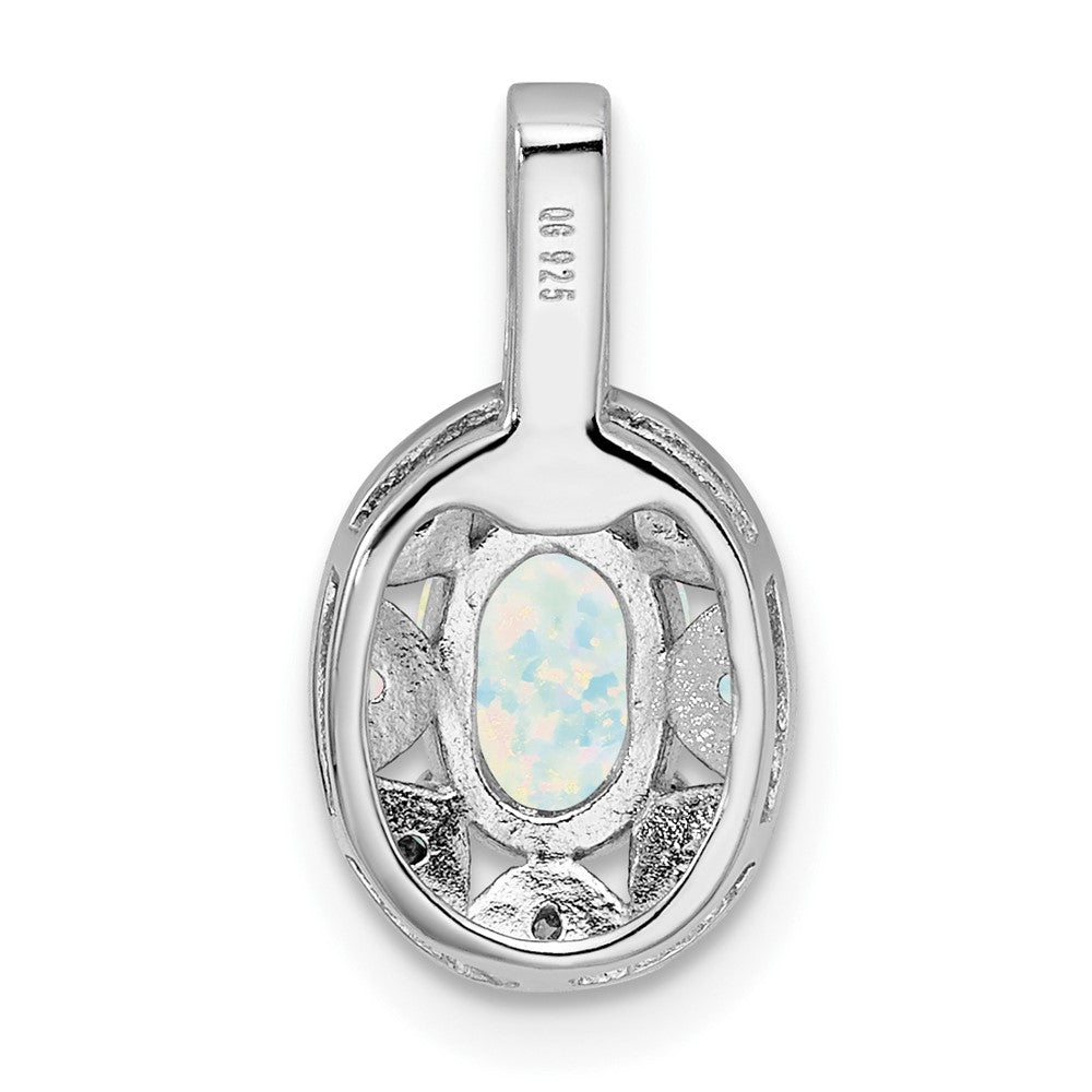 Sterling Silver Rhodium-plated Diamond & Created Opal Pendant