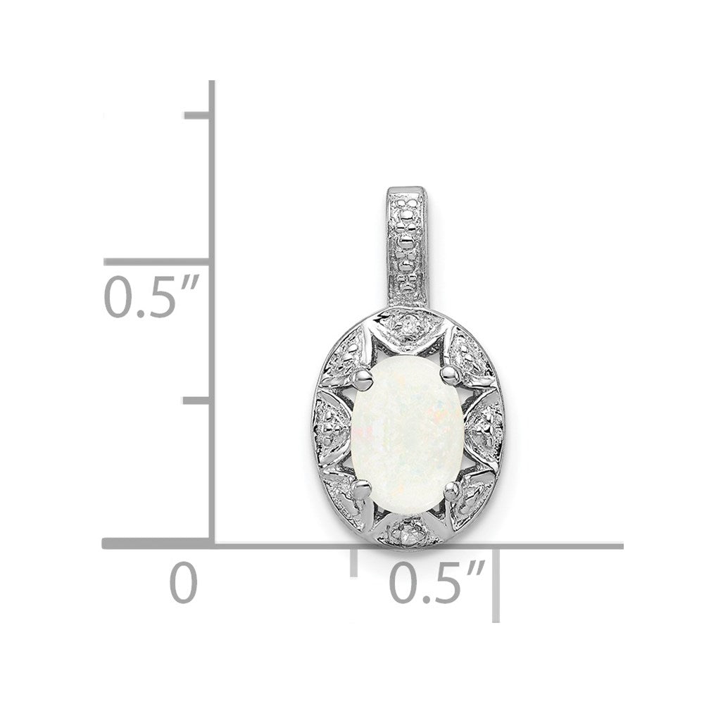 Sterling Silver Rhodium-plated Diamond & Created Opal Pendant