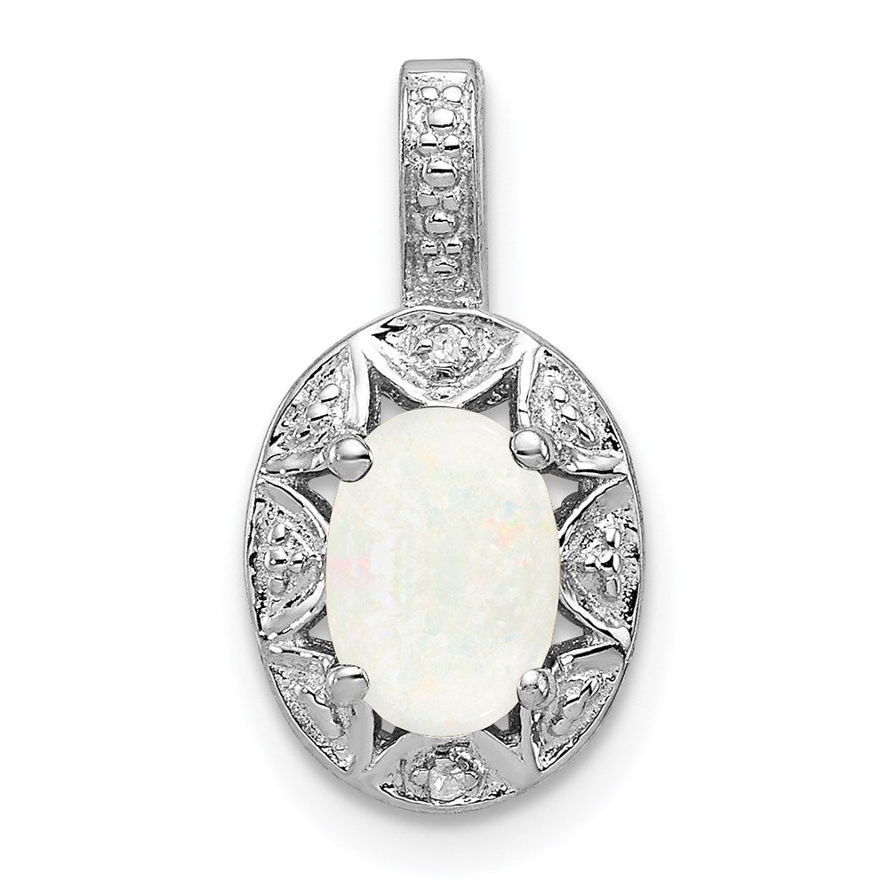 Sterling Silver Rhodium-plated Diamond & Created Opal Pendant