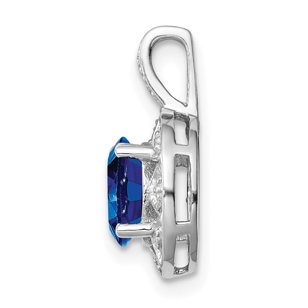 Sterling Silver Rhodium-plated Diamond & Created Sapphire Pendant