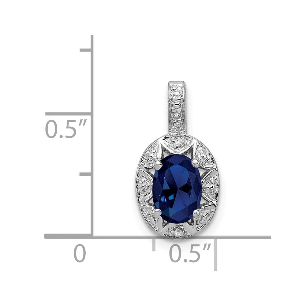 Sterling Silver Rhodium-plated Diamond & Created Sapphire Pendant