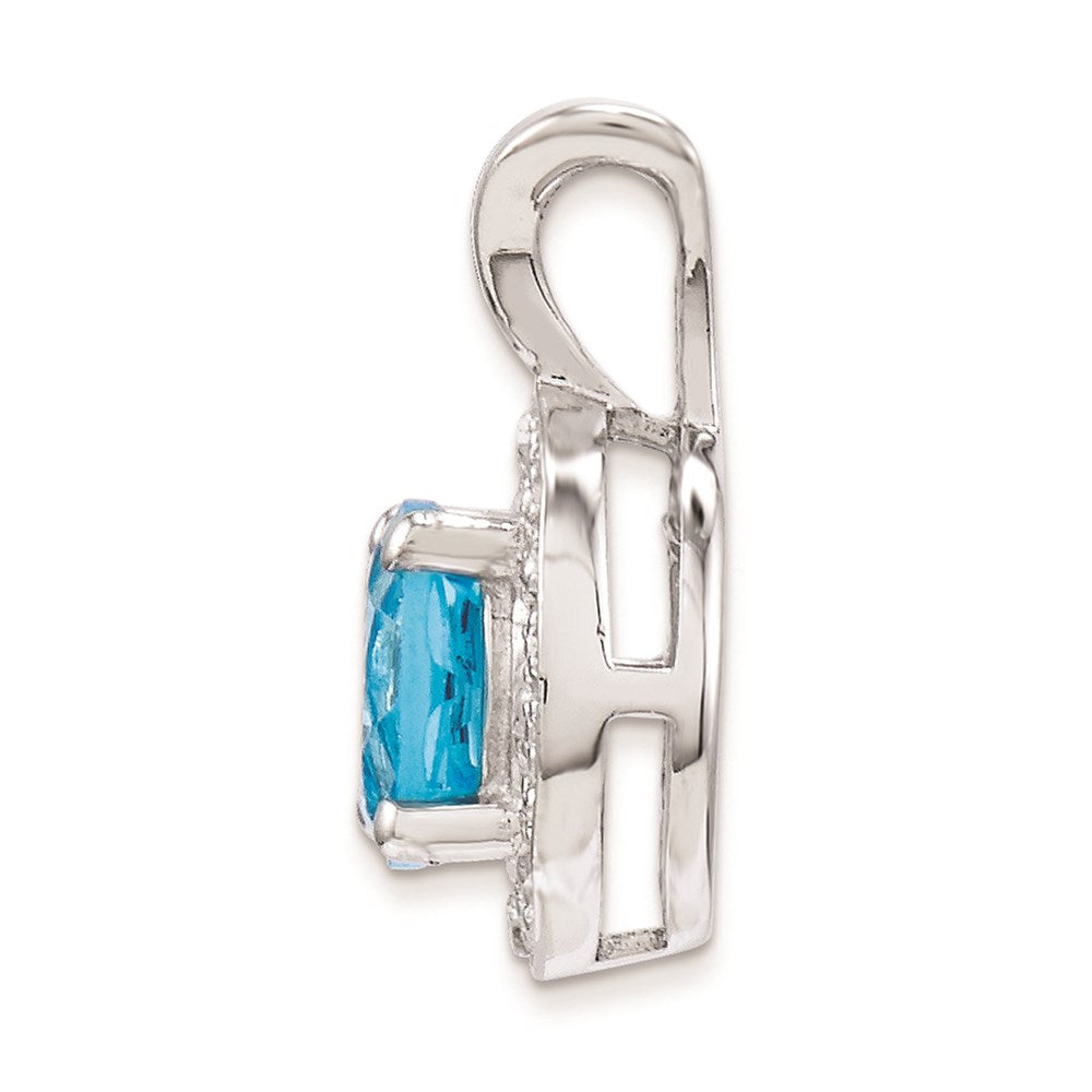 Sterling Silver Rhodium-plated Diamond & Blue Topaz Pendant