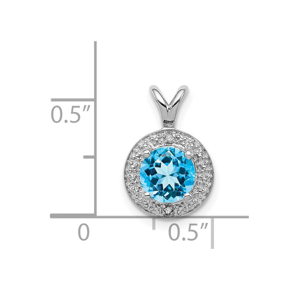 Sterling Silver Rhodium-plated Diamond & Blue Topaz Pendant