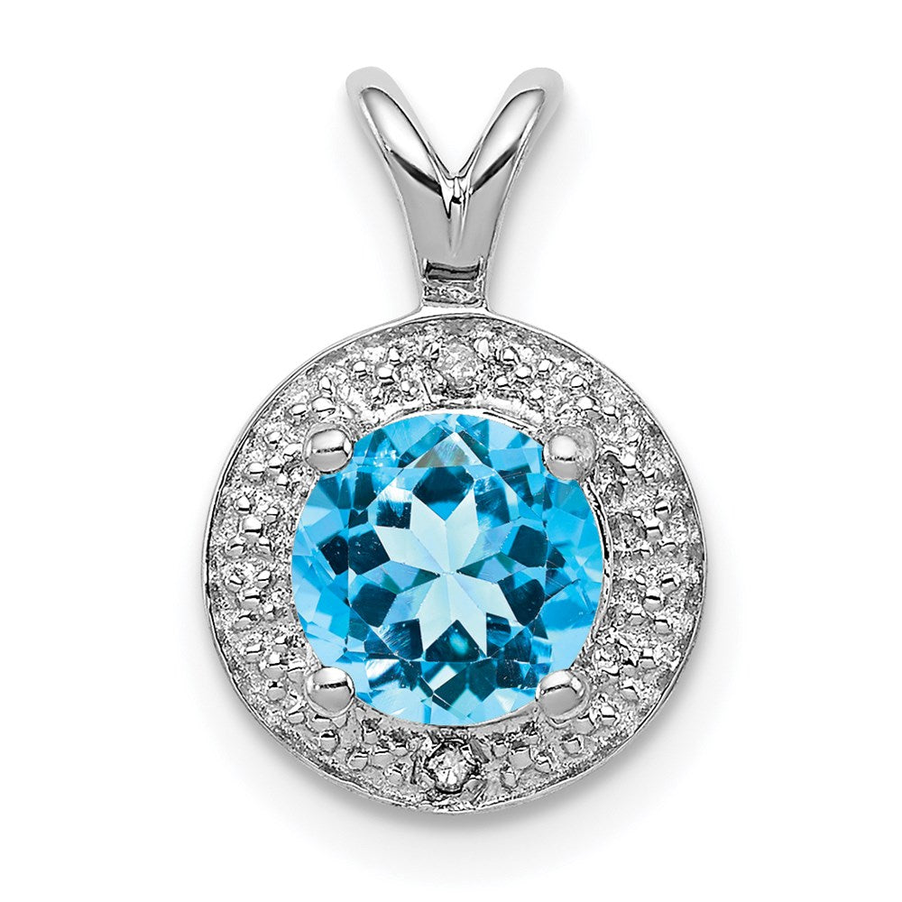 Sterling Silver Rhodium-plated Diamond & Blue Topaz Pendant