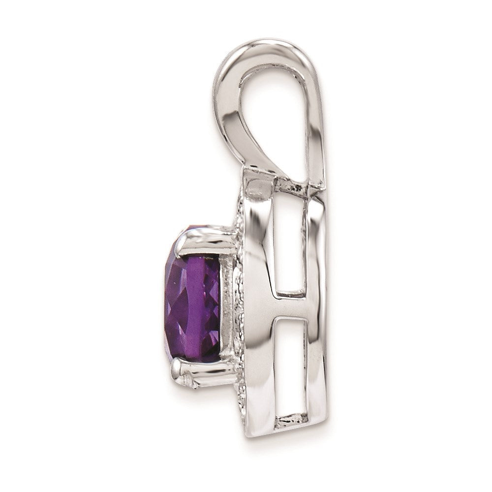 Sterling Silver Rhodium-plated Diamond & Amethyst Pendant