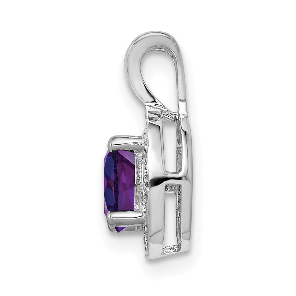 Sterling Silver Rhodium-plated Diamond & Amethyst Pendant