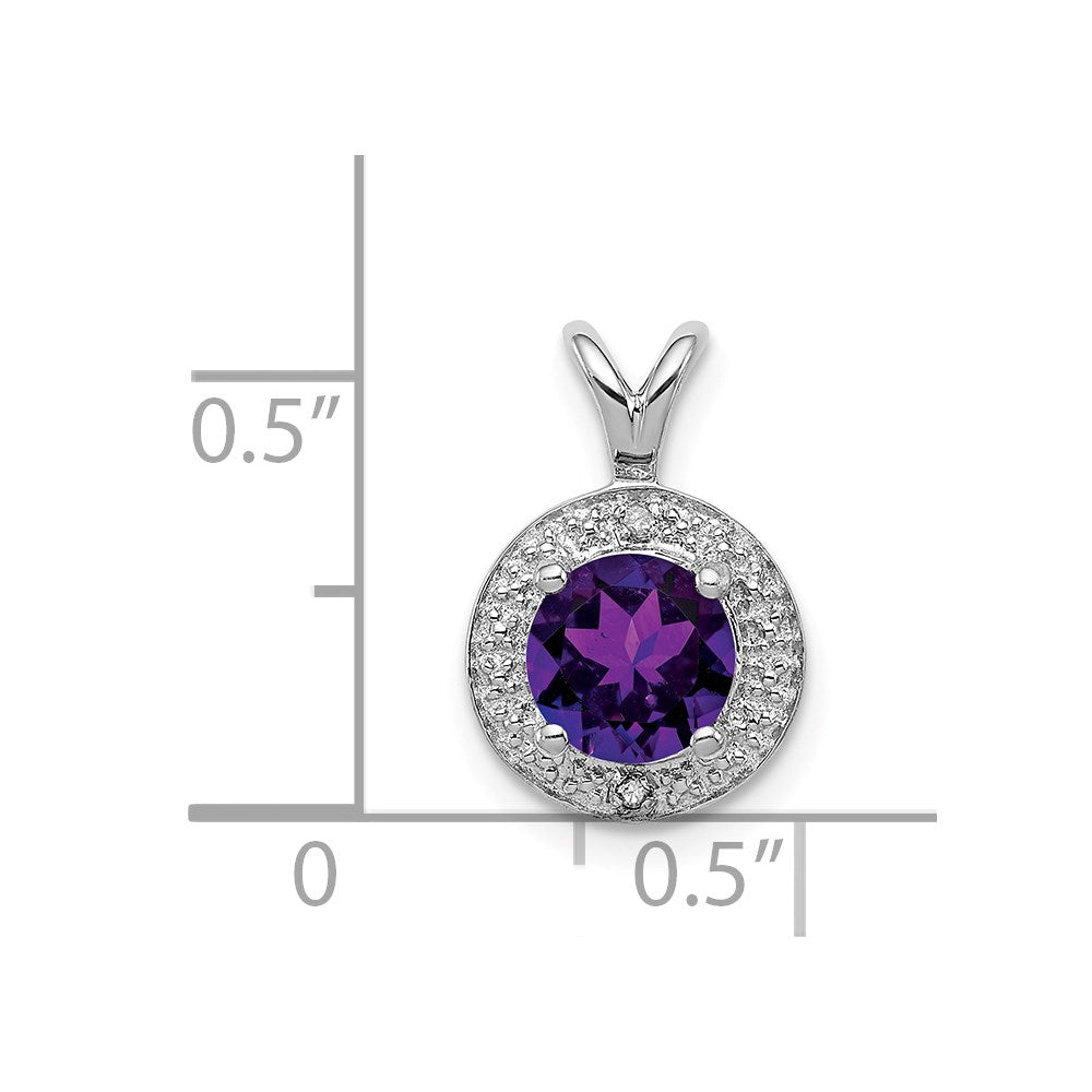 Sterling Silver Rhodium-plated Diamond & Amethyst Pendant