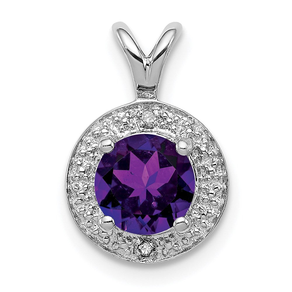 Sterling Silver Rhodium-plated Diamond & Amethyst Pendant