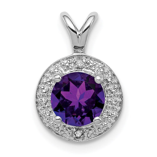 Sterling Silver Rhodium-plated Diamond & Amethyst Pendant