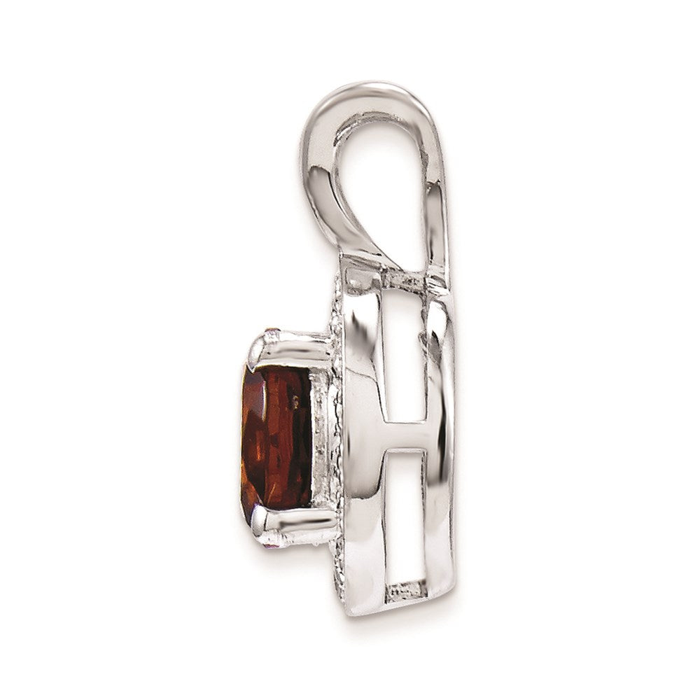 Sterling Silver Rhodium-plated Diamond & Garnet Pendant