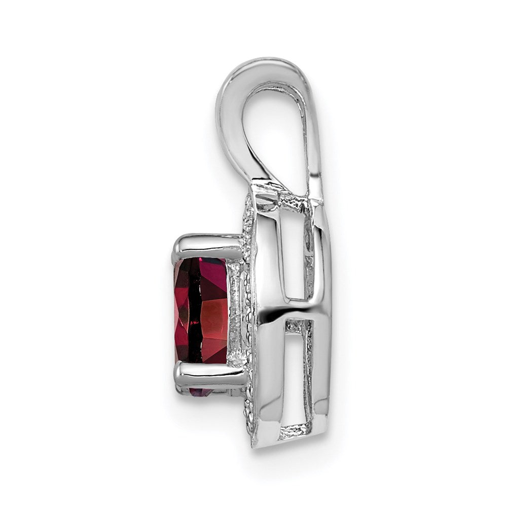 Sterling Silver Rhodium-plated Diamond & Garnet Pendant