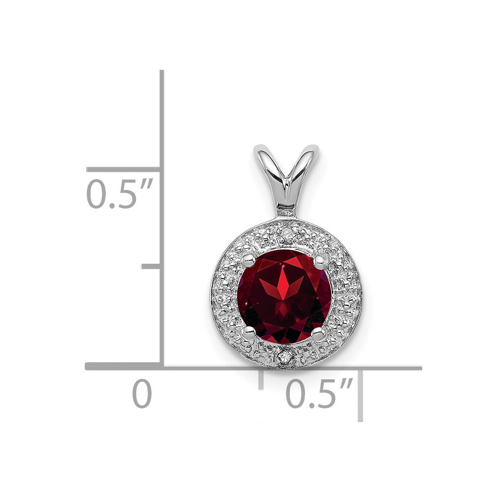 Sterling Silver Rhodium-plated Diamond & Garnet Pendant