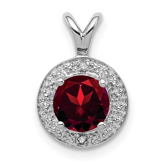 Sterling Silver Rhodium-plated Diamond & Garnet Pendant