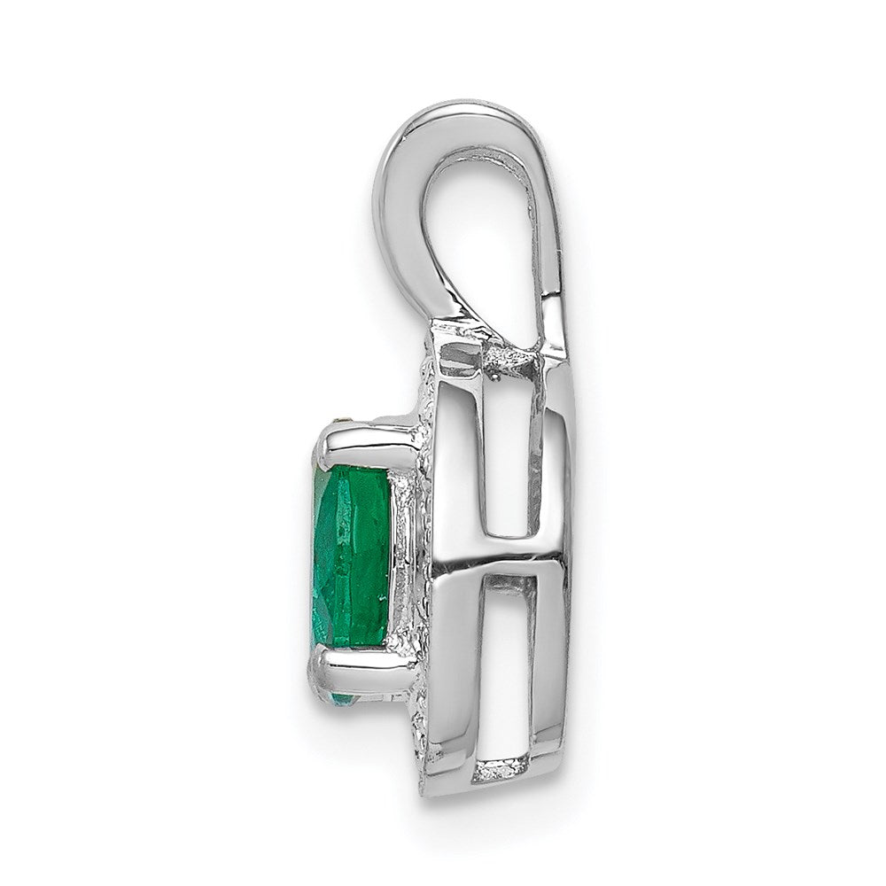 Sterling Silver Rhodium-plated Diamond & Created Emerald Pendant