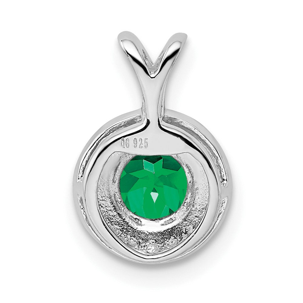 Sterling Silver Rhodium-plated Diamond & Created Emerald Pendant