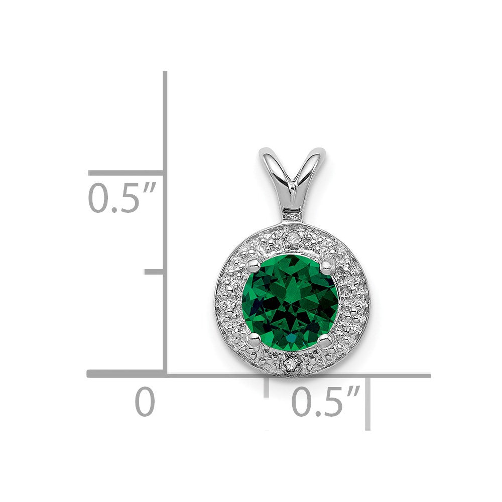 Sterling Silver Rhodium-plated Diamond & Created Emerald Pendant