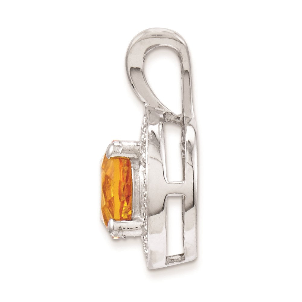 Sterling Silver Rhodium-plated Diamond & Citrine Pendant