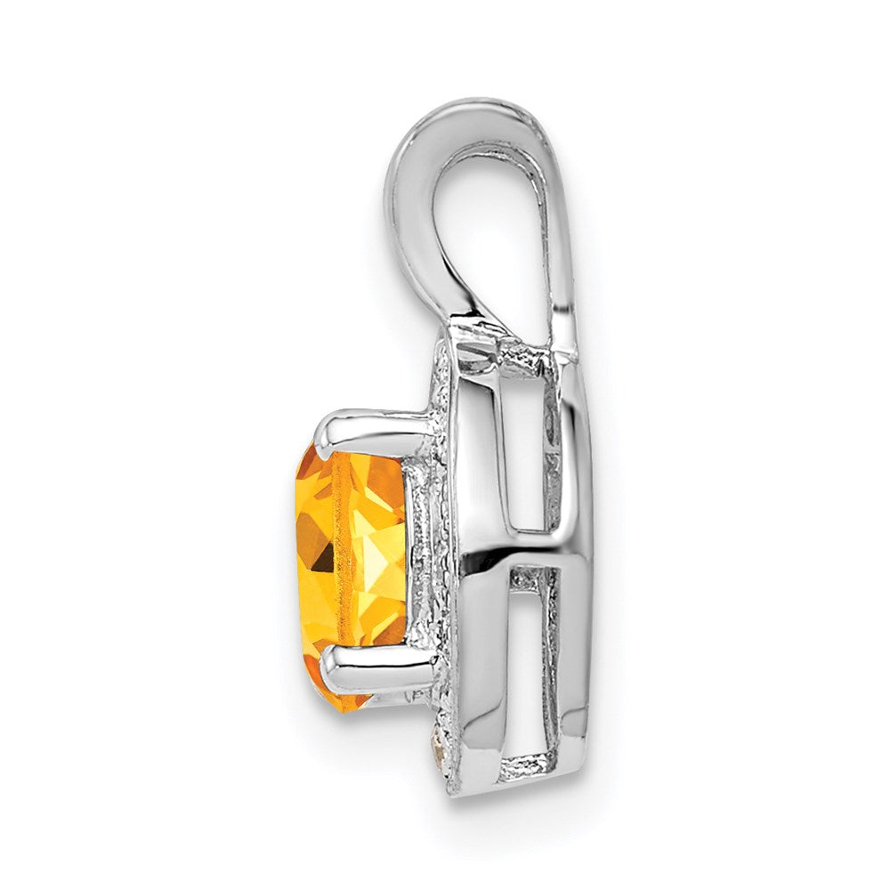 Sterling Silver Rhodium-plated Diamond & Citrine Pendant