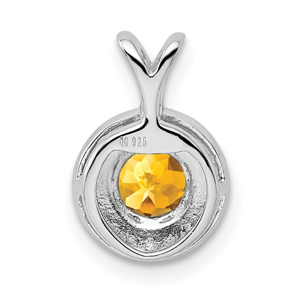 Sterling Silver Rhodium-plated Diamond & Citrine Pendant