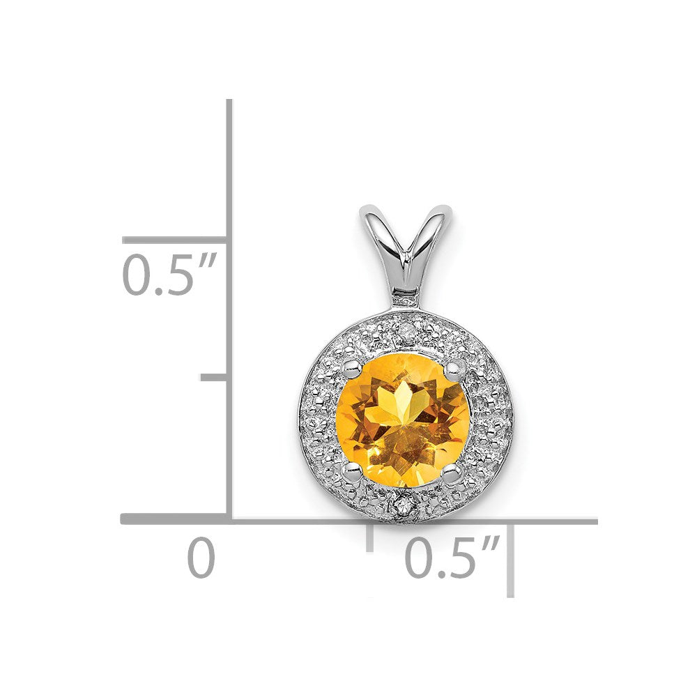 Sterling Silver Rhodium-plated Diamond & Citrine Pendant