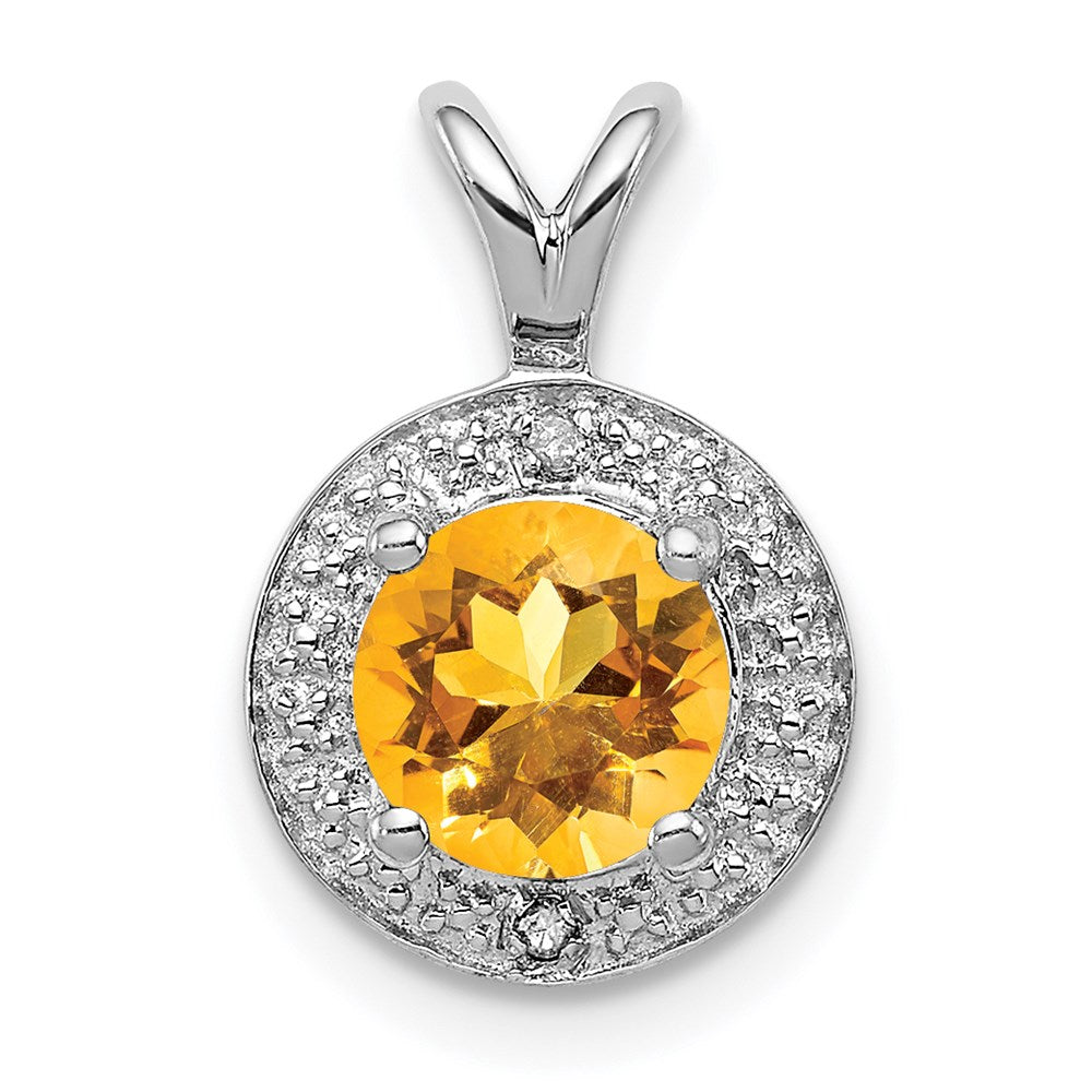 Sterling Silver Rhodium-plated Diamond & Citrine Pendant