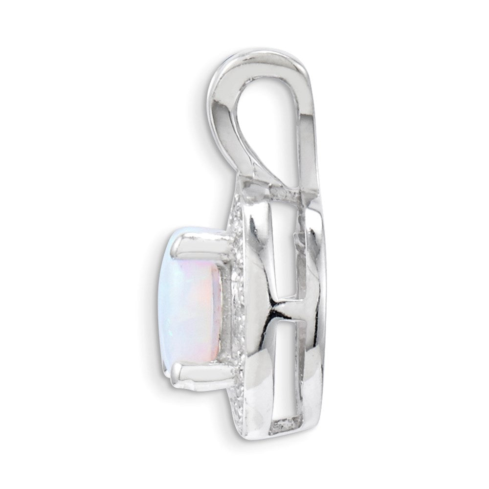 Sterling Silver Rhodium-plated Diamond & Created Opal Pendant