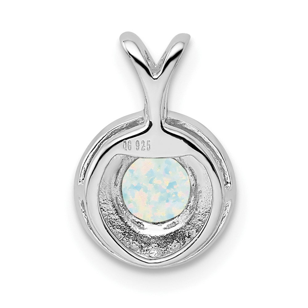 Sterling Silver Rhodium-plated Diamond & Created Opal Pendant