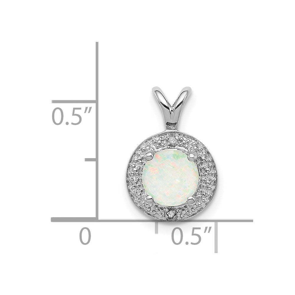 Sterling Silver Rhodium-plated Diamond & Created Opal Pendant